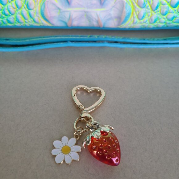Red Strawberry and Daisy Purse Charm with Heart - Picture 7 of 8